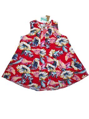 Umgee Red Floral Sleeveless Dress Womens Size Small Cotton Blend 30.5" Long